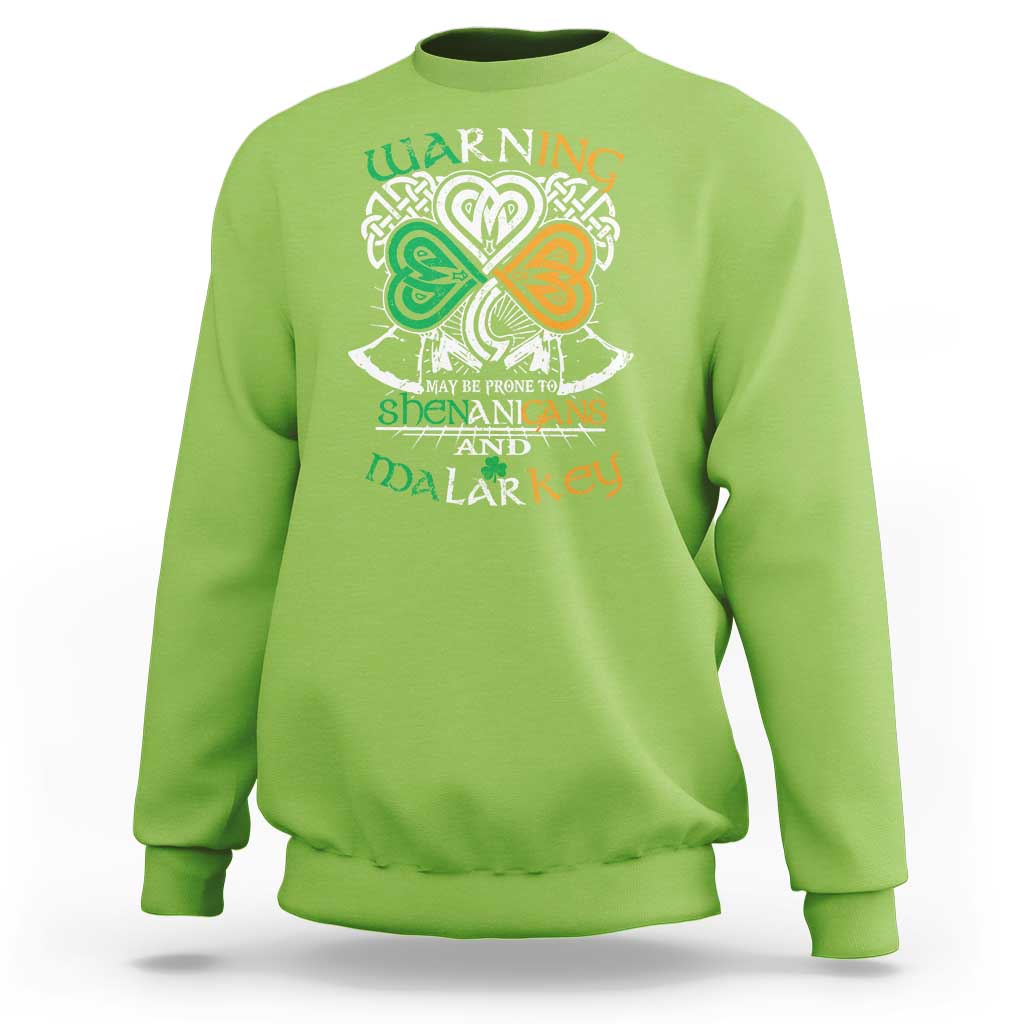 St. Patrick's Day crewneck sweatshirt in lime green with white and green shamrock graphic