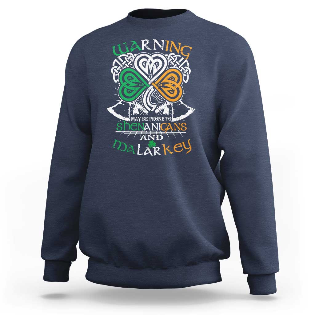 St. Patrick's Day crewneck sweatshirt in navy with white and green shamrock graphic