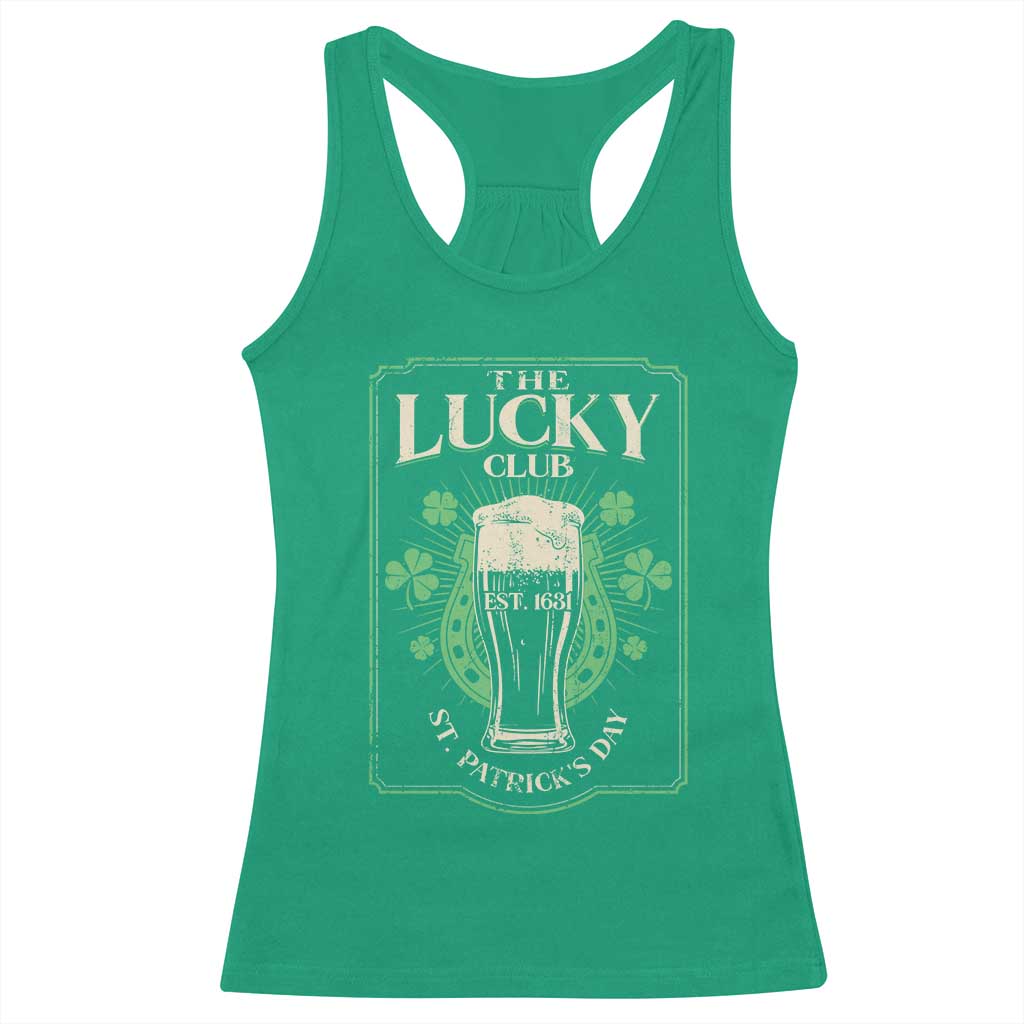 Funny St Patrick's Day Irish Beer Drinking Racerback Tank Top The Lucky Beer Club Horseshoe