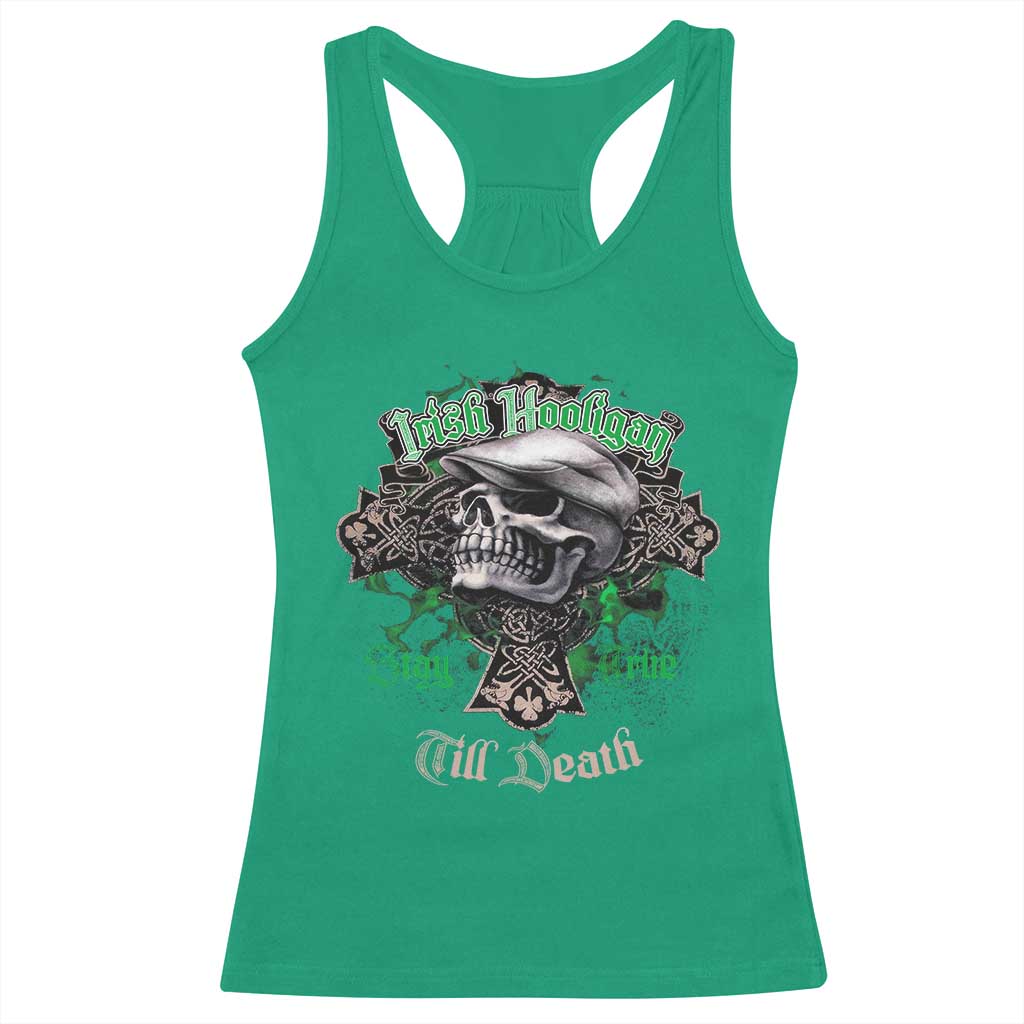 Funny Irish Pride Racerback Tank Top Irish Hooligan Stay True Till Death Flat Cap Skull