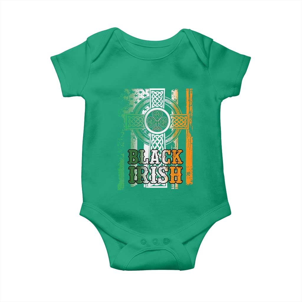 St Patrick's Day Black Irish Baby Onesie Vintage American Flag Celtic Cross