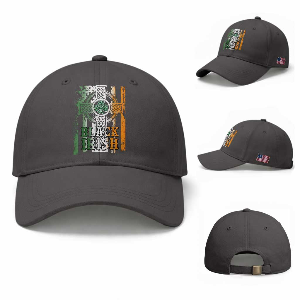 St Patrick's Day Black Irish Baseball Cap Vintage American Flag Celtic Cross