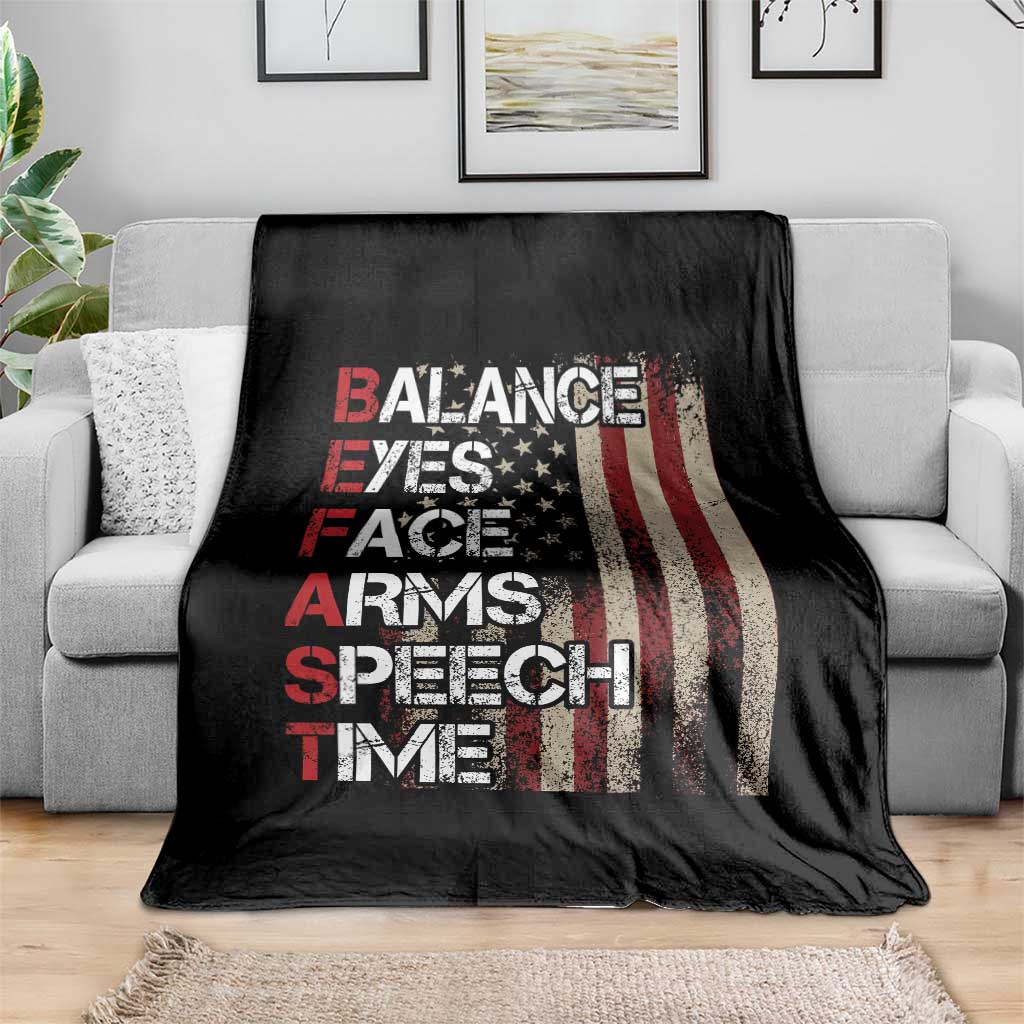 Stroke Awareness Throw Blanket BEFAST Stroke Symptoms Vintage American Flag