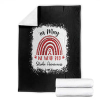 In May We Wear Red Stroke Awareness Throw Blanket Bleach Effect