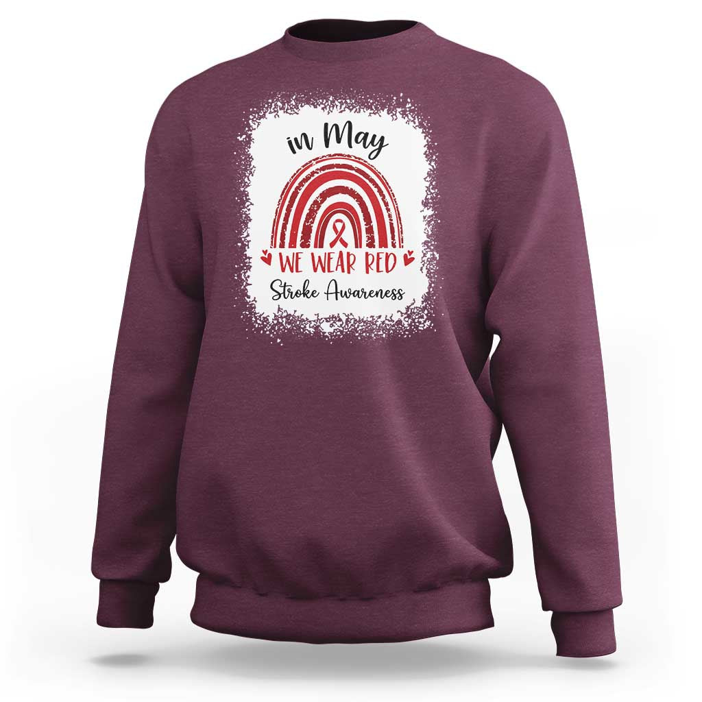 In May We Wear Red Stroke Awareness Sweatshirt Bleach Effect