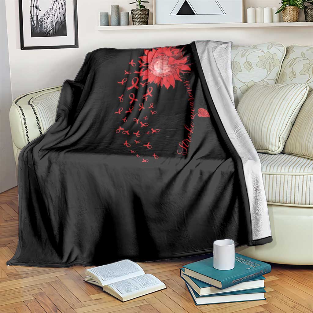 Sunflower Stroke Awareness Red Ribbon Throw Blanket