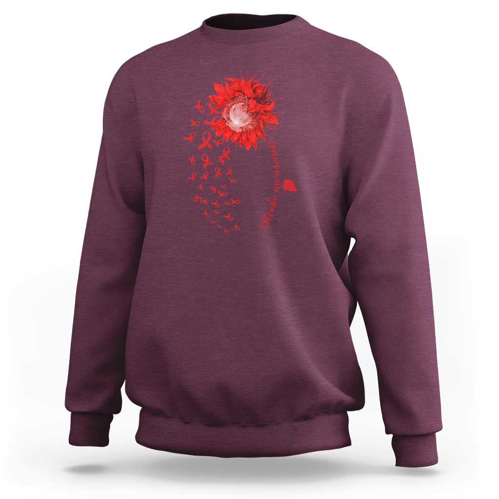 Sunflower Stroke Awareness Red Ribbon Sweatshirt