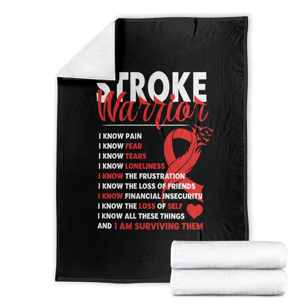 Stroke Warrior Throw Blanket I know Pain Fear Feather Red Ribbon
