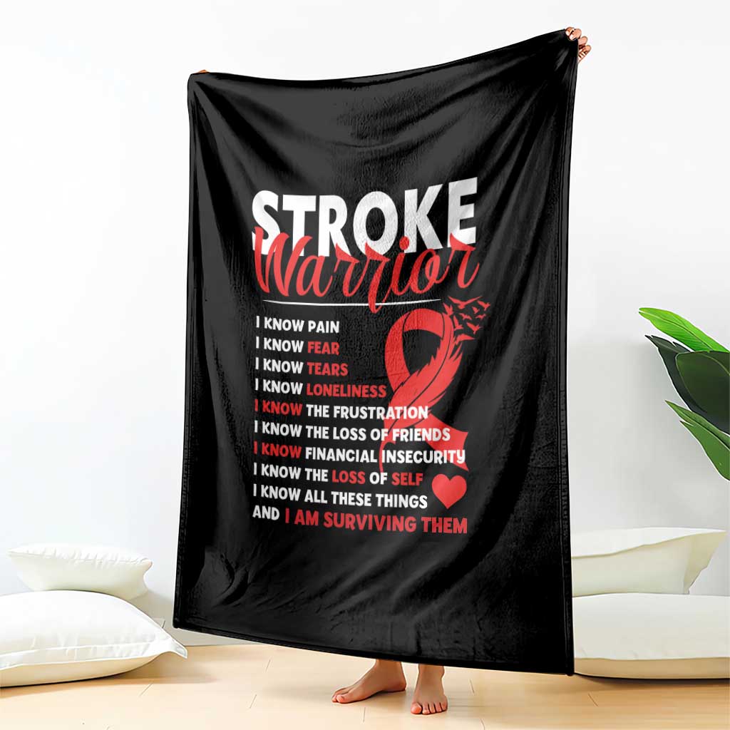 Stroke Warrior Throw Blanket I know Pain Fear Feather Red Ribbon