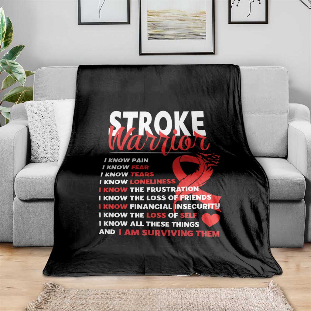 Stroke Warrior Throw Blanket I know Pain Fear Feather Red Ribbon