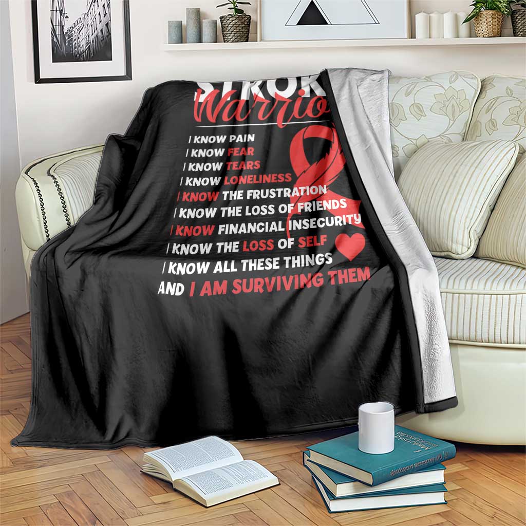 Stroke Warrior Throw Blanket I know Pain Fear Feather Red Ribbon
