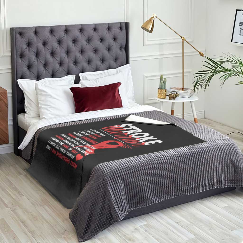 Stroke Warrior Throw Blanket I know Pain Fear Feather Red Ribbon