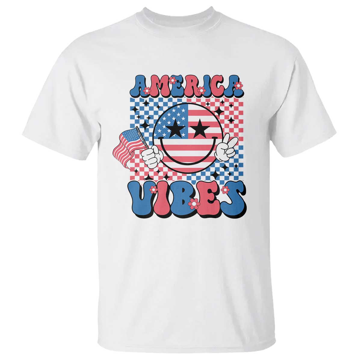 American Vibes T Shirt Retro Groovy USA Pride Flag 4th Of July - Wonder Print Shop