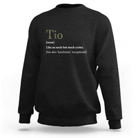 Black crewneck sweatshirt with 'Tio' definition graphic on chest