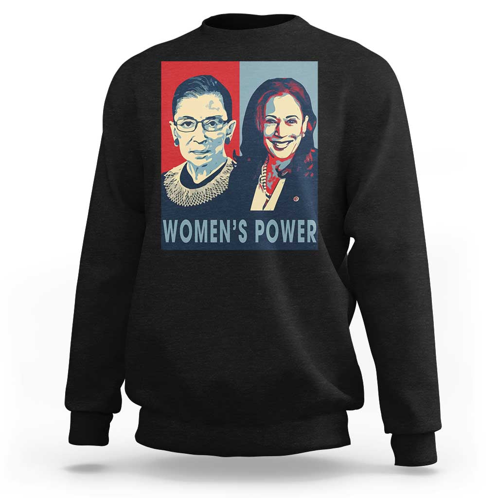 Black women’s sweatshirt with “Women’s Power” back graphic and crew neck