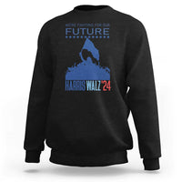 Black women's sweatshirt with blue 'HARRIS WALZ'24' and 'FUTURE' stars graphic