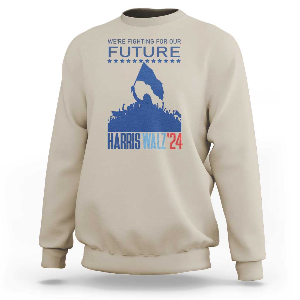 Sand women's sweatshirt with blue 'HARRIS WALZ'24' and 'FUTURE' stars graphic