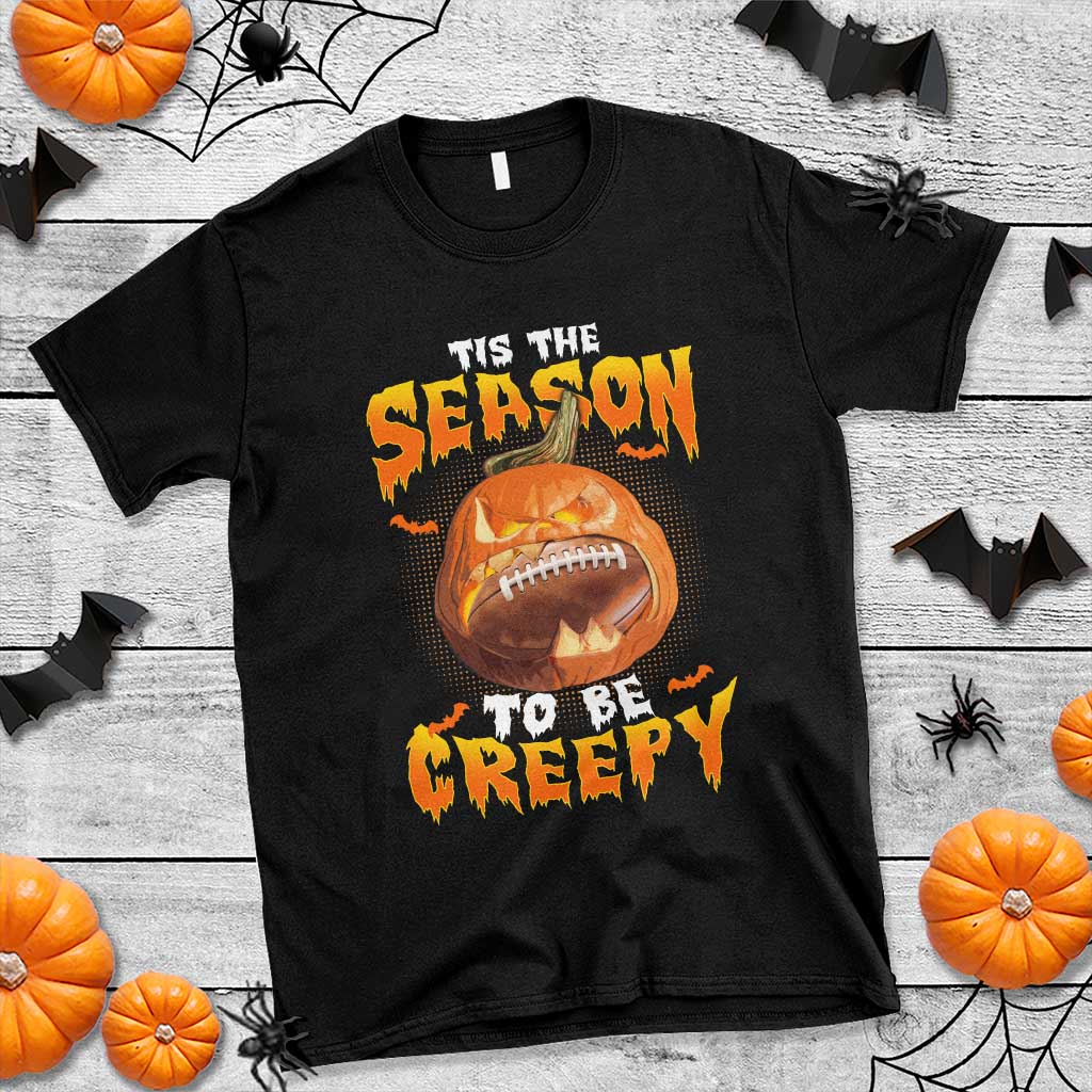 Funny Halloween Football T Shirt Tis The Season To Be Creepy Pumpkin American Football Bat - Wonder Print Shop