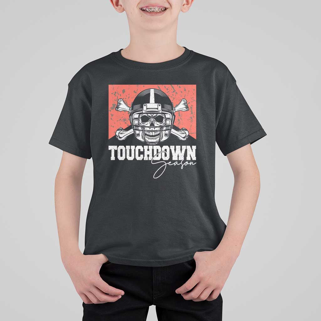 Funny American Football T Shirt For Kid Touchdown Season Cowboy Skull Football Player Helmet - Wonder Print Shop