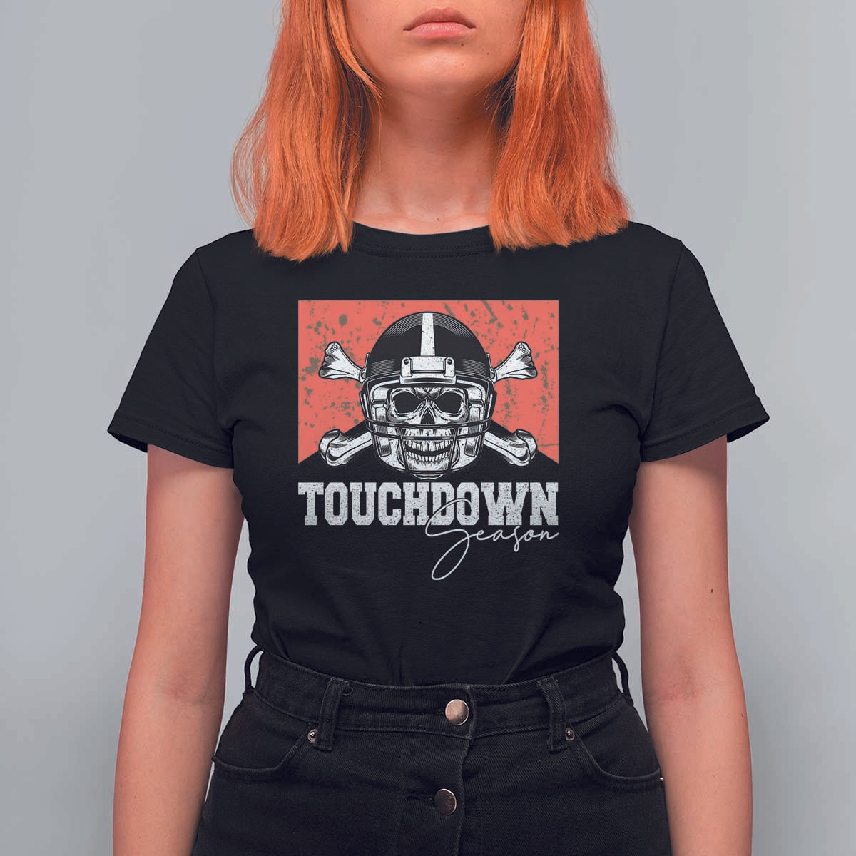 Funny American Football T Shirt For Women Touchdown Season Cowboy Skull Football Player Helmet - Wonder Print Shop