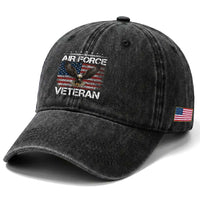 Air Force Veteran Washed Cotton Baseball Cap Bald Eagle Vintage American Flag