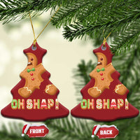 Bell-shaped gingerbread Christmas ornaments with gold strings and "OH SHAPI!" front/back tags