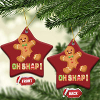 Star-shaped gingerbread Christmas ornament with gold string and red "OH SHAPI!" front/back