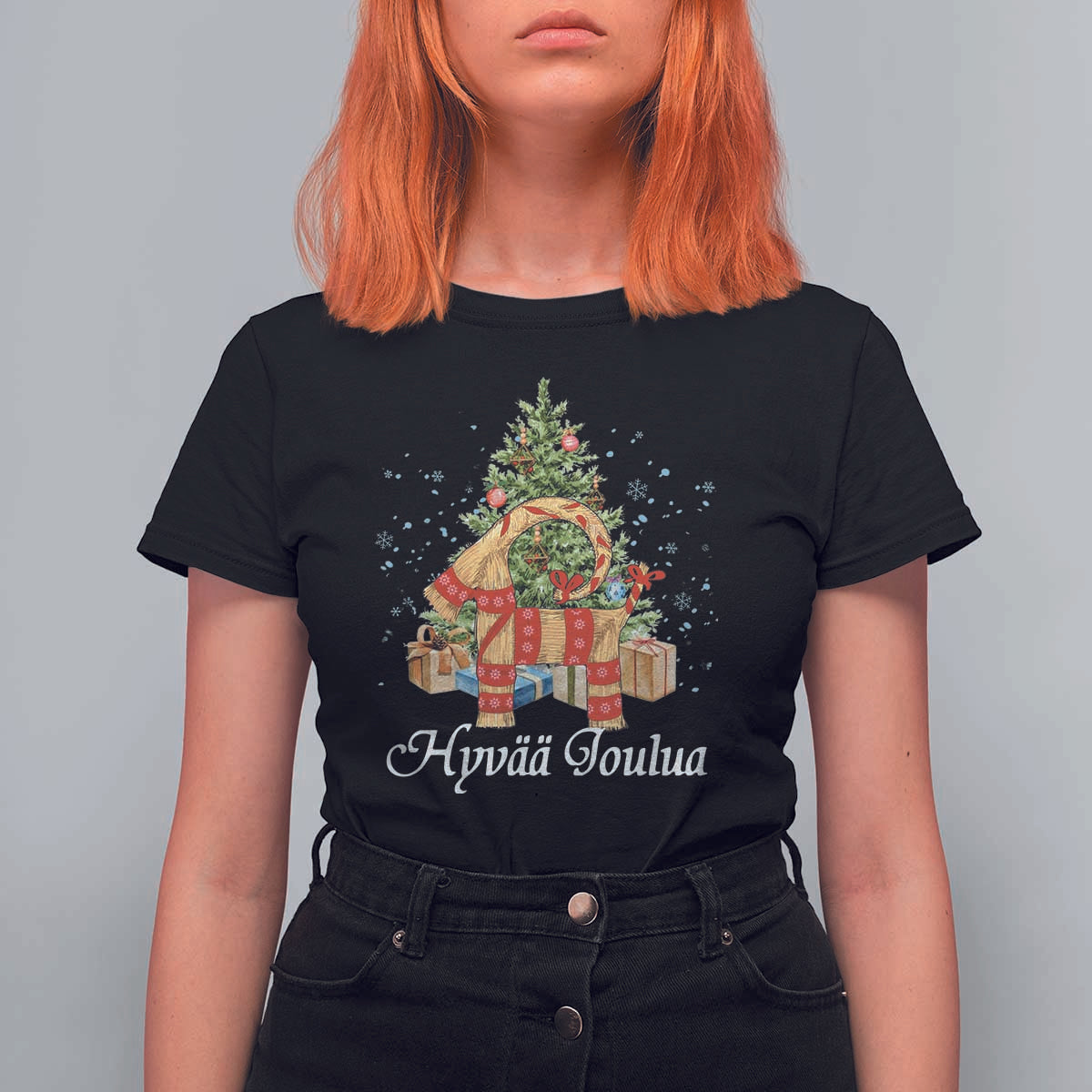 Hyv joulua T Shirt For Women Finland Christmas Yulegoat Xmas Tree Himmeli - Wonder Print Shop