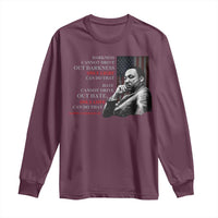 Maroon long-sleeve shirt with Martin Luther King Jr graphic and quote text on chest