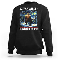 Black Bigfoot butt sweatshirt with front graphic, crew neck, and ribbed cuffs