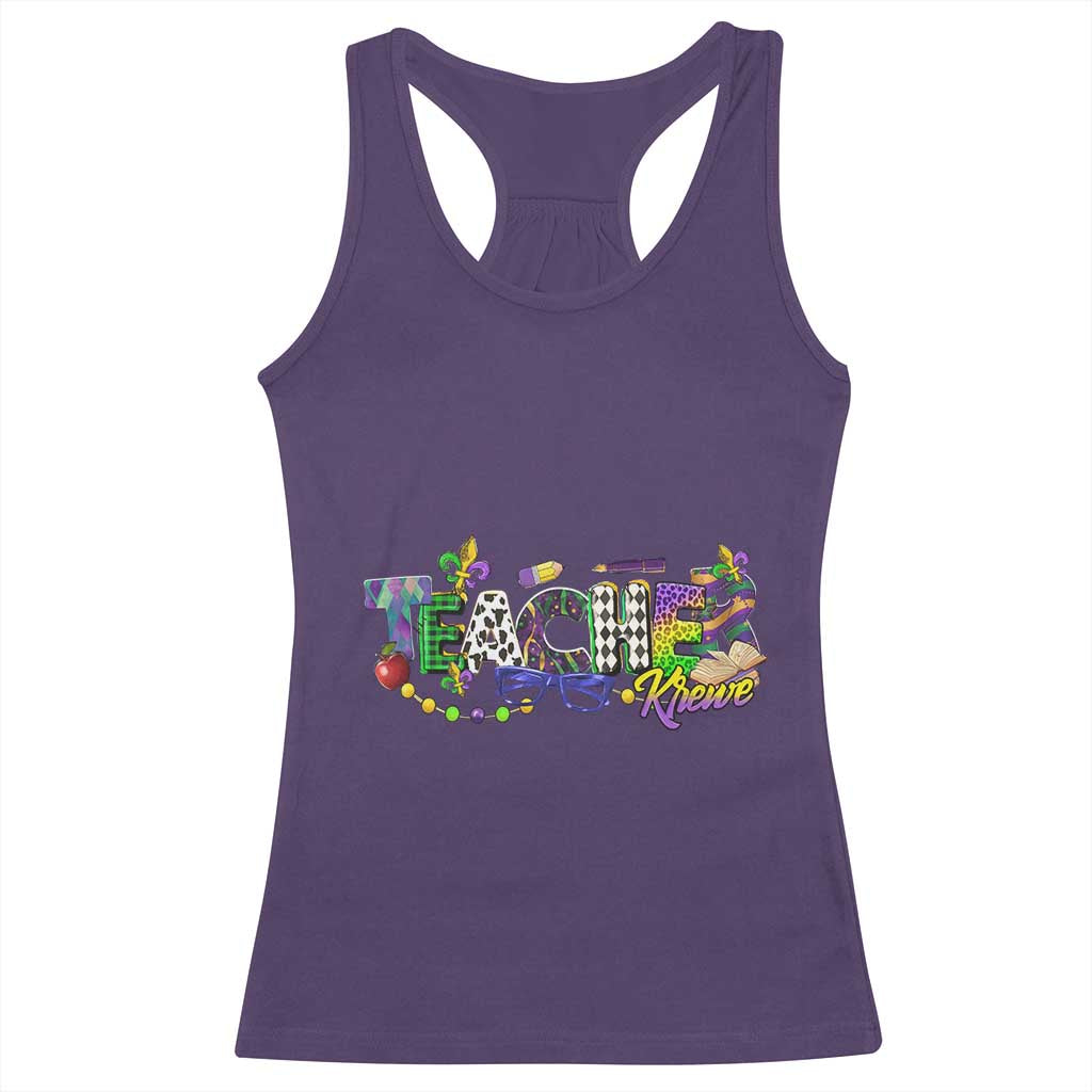 Funny Mardi Gras Teacher Krewe Racerback Tank Top Parade Carnival School Beads