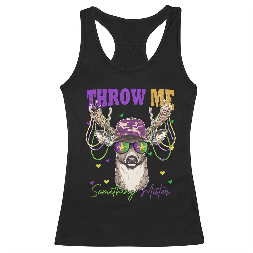 Funny Mardi Gras Mississippi Deer Racerback Tank Top Throw Me Something Mister Beads