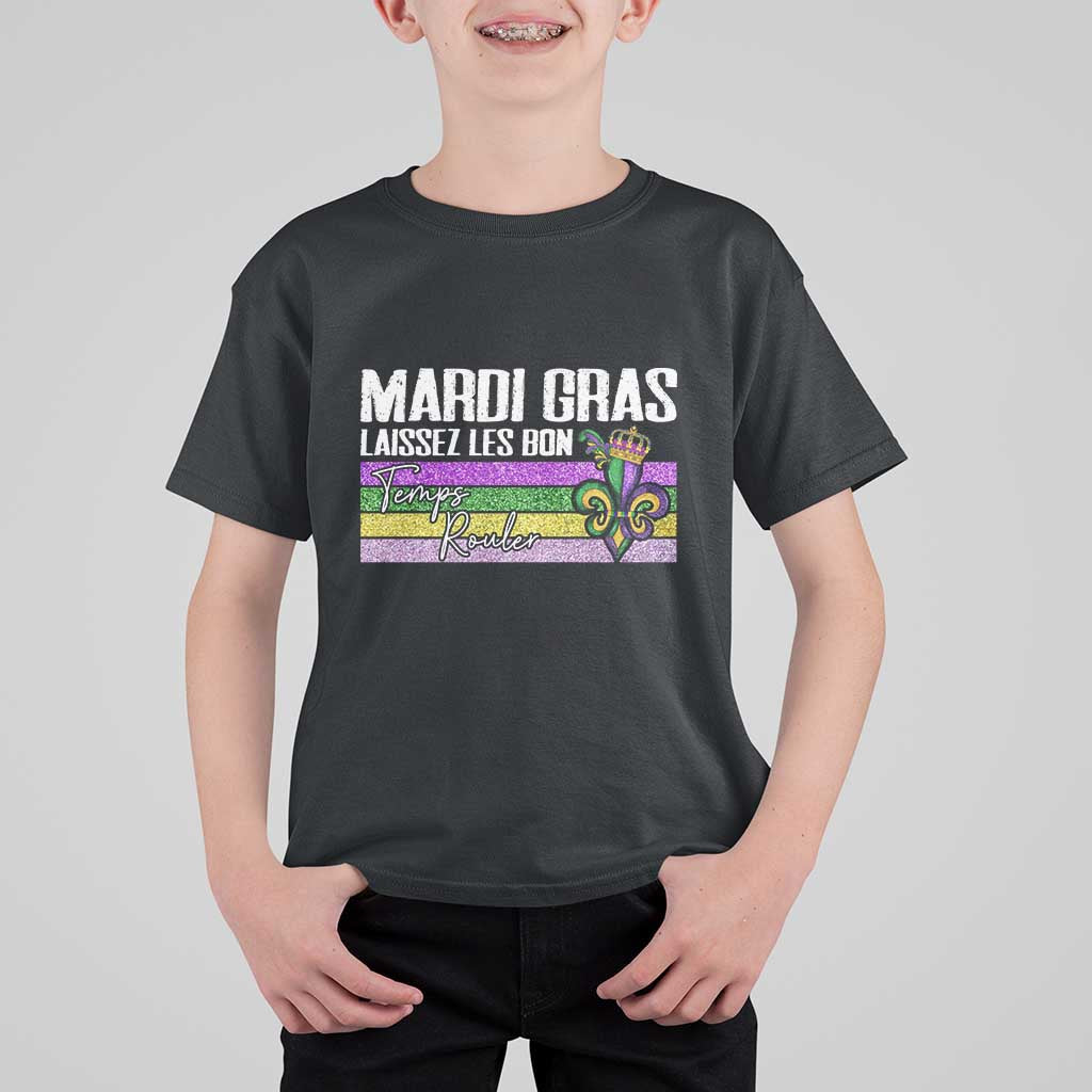 Funny Mardi Gras Laissez Les Bon Temps Rouler T Shirt For Kid Fleur De Lis Glitter Print