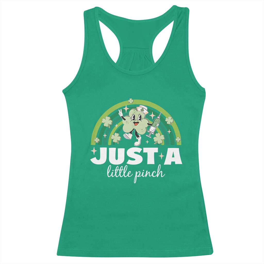 Funny St Patrick's Day Nurse Racerback Tank Top Just A Little Pinch Rainbow Shamrock