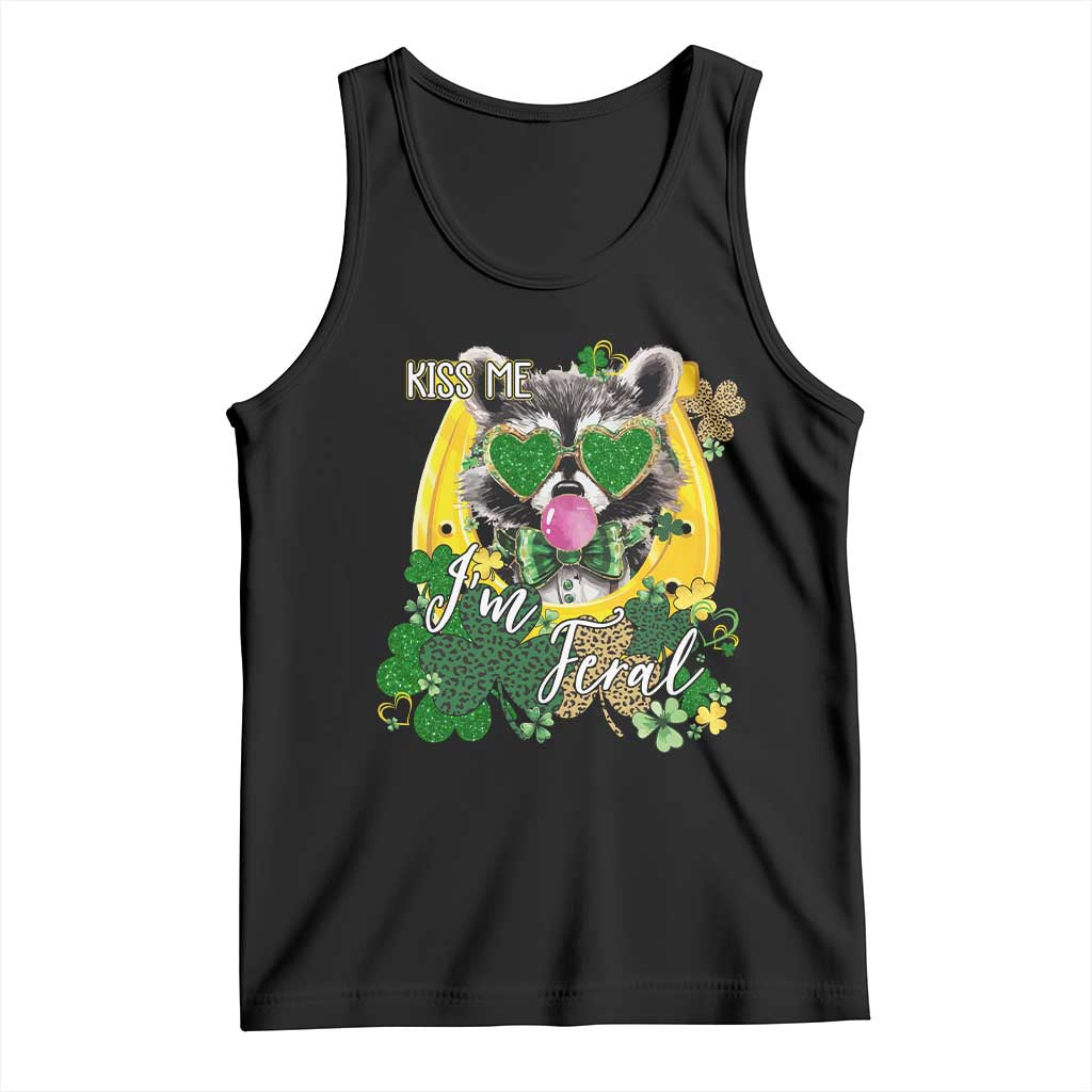 Funny St Patrick's Day Racoon Tank Top Kiss Me I'm Feral Horseshoe Shamrock