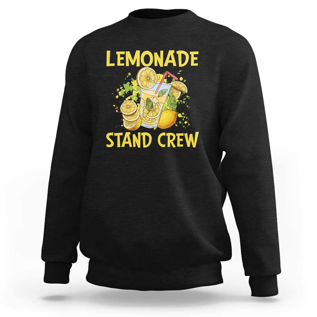 Black crewneck sweatshirt with 'Lemonade Stand Crew' graphic on chest