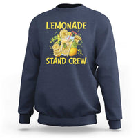 Navy crewneck sweatshirt with 'Lemonade Stand Crew' graphic on chest