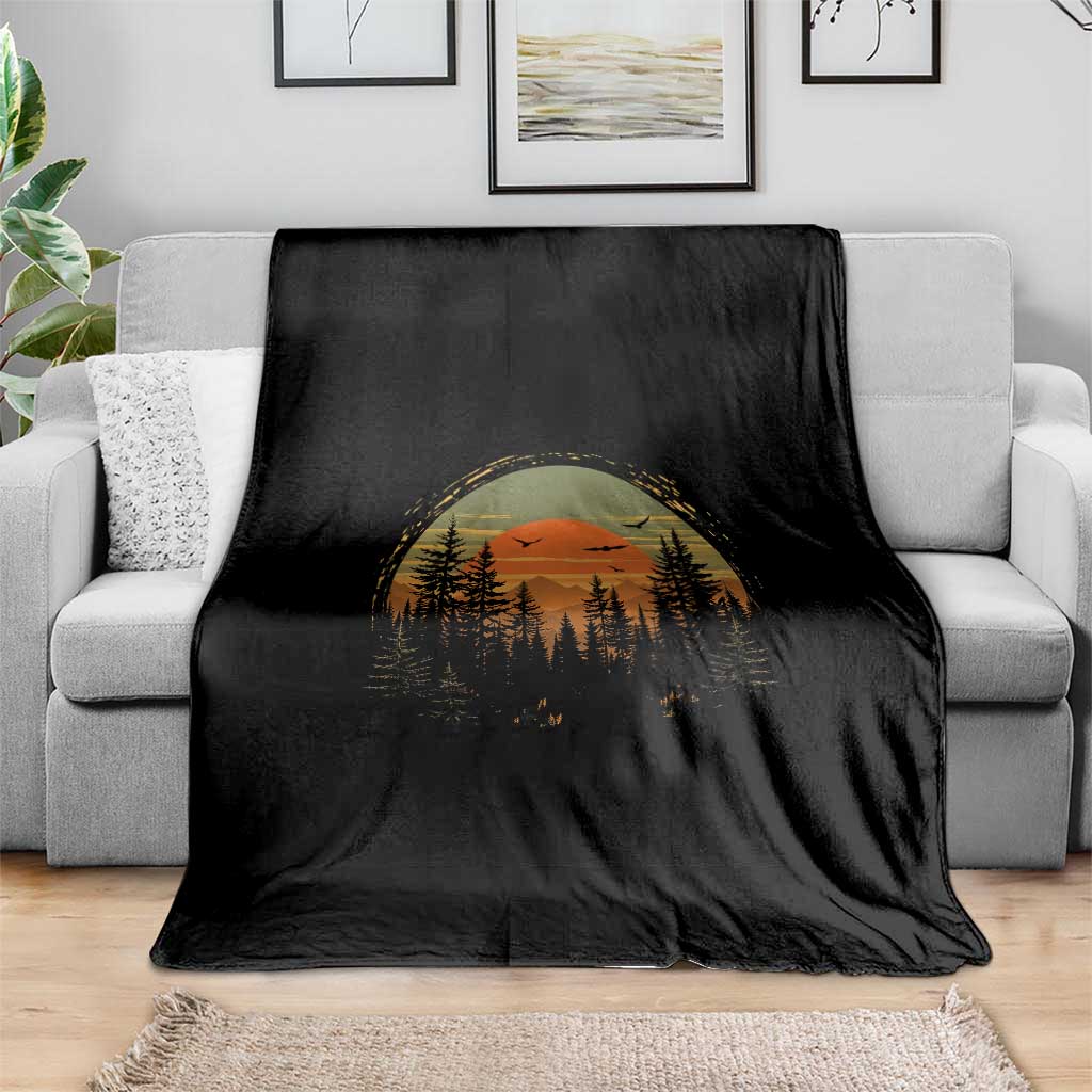 Retro Forest Trees Outdoors Nature Lover Throw Blanket