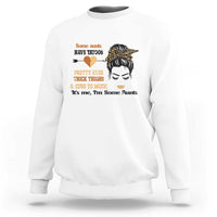 White sweatshirt with front graphic of tattoo heart, woman face, and text
