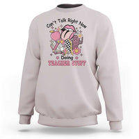 Ice gray teachers sweatshirt with colorful cartoon graphic and text "Doing TEACHER STUFF"