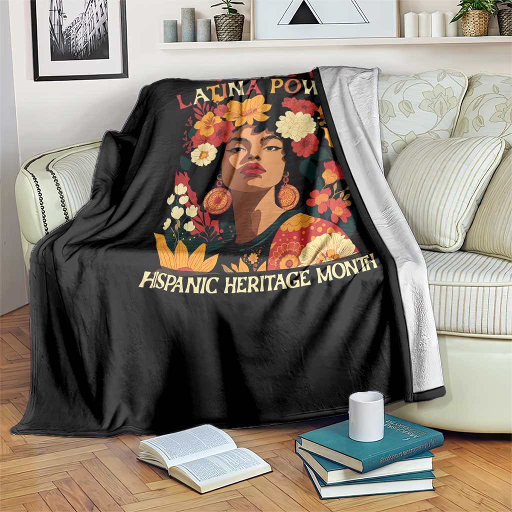 Afro Latina Power Throw Blanket Hispanic Heritage Month Flowers - Wonder Print Shop