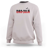Light gray Halloween crewneck sweatshirt with vampire bat graphic on chest