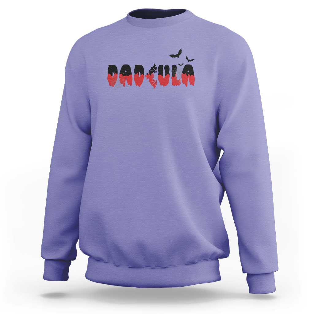 Violet Halloween crewneck sweatshirt with vampire bat graphic on chest