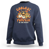 Navy Halloween sweatshirt with “Coolest Pumpkin in the Patch” graphic