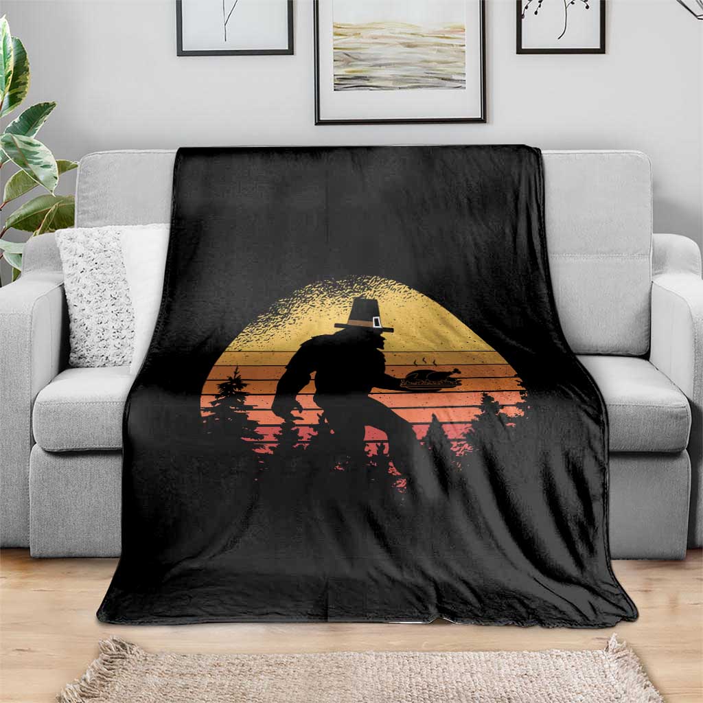 Bigfoot Pilgrim Turkey Pumpkin Thanksgiving Day Throw Blanket - Wonder Print Shop