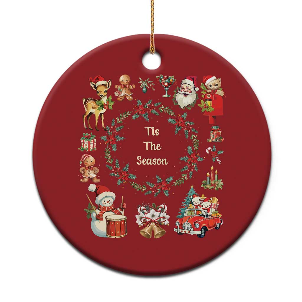 Retro Vintage Xmas Christmas Ornament Tis The Season Santa Hat Xmas Wrealth - Wonder Print Shop