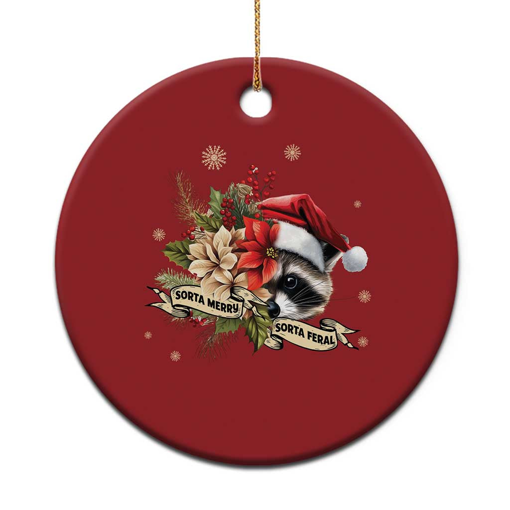 Funny Xmas Racoon Christmas Ornament Sorta Merry Sorta Feral Santa Hat Vintage Flowers - Wonder Print Shop