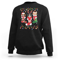 Black Christmas sweatshirt with colorful dog owner graphic on front, crew neck