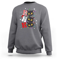 Dark heather gray Christmas sweatshirt with triple black cat holiday graphic, crewneck