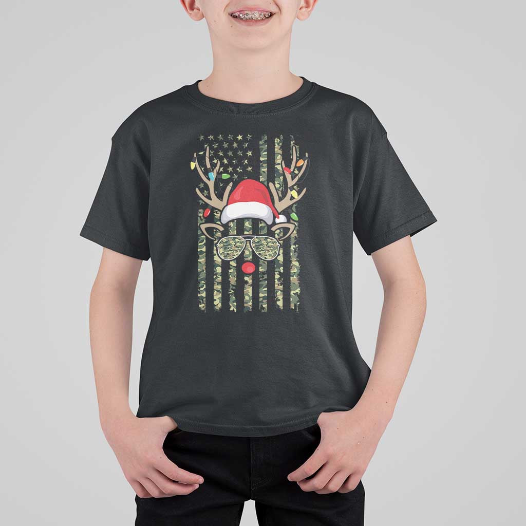 Funny Christmas Reindeer Hunting Camo Flag T Shirt For Kid - Wonder Print Shop